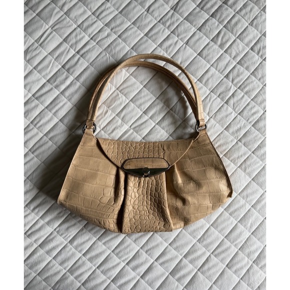Furla Handbags - Y2K VTG Furla Crocodile Embossed Leather Hobo Pale Yellow Handbag Coquette Cute